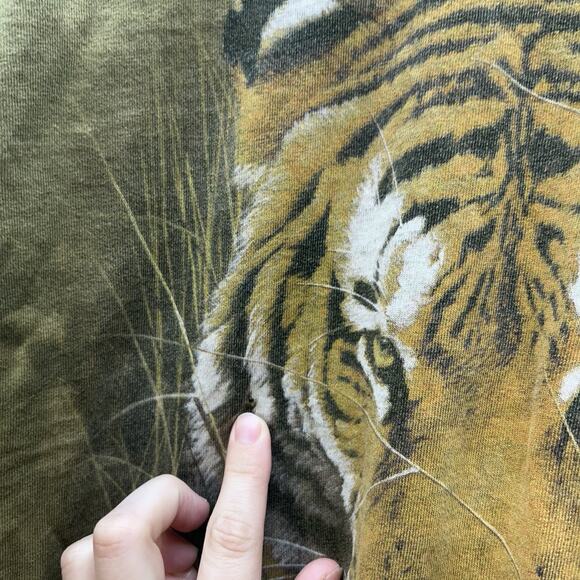 Vintage Tiger The Mountain Green Tie Dye Nature T-Shirt 1999 XXL Animal Distress - Picture 4 of 7